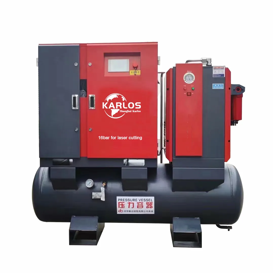 Máquina de compressor rotativo silencioso Karlos 16bar 4 em 1 para corte a laser, compressor de ar de alta pressão com parafuso