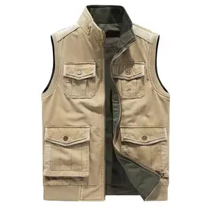 Cross-border spring and autumn pure cotton men's waistcoat thin travel outdoor vest photography large size leisure waistcoat