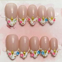 Uñas Artificiales Reutilizables Medianas y Largas, Pre-Diseñadas, Francesas, de ABS, Uñas de Gel a Presión para Mujer