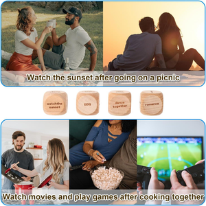 Lot de 4 dés romantiques pour couple, jeu de dés en bois pour activités culinaires, dés pour soirées intimes, cadeau de Saint-Valentin ou de mariage - Product Image 3