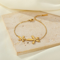 Bracelet de mode en acier inoxydable plaqué or, serti de zircons et de diamants, avec double fleur et fermoir, style chaîne