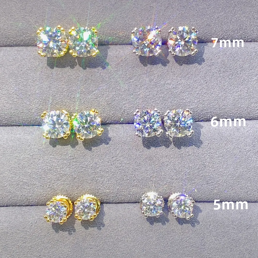 Fashion Kualitas Tinggi Baru 8 Cabang 18K Berlapis Emas 925 Perak Murni Perhiasan Belakang Sekrup Perak Vvs Moissanite Anting-Anting