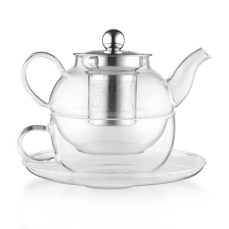 Emode teiera in vetro da 300ml con infusore rimovibile teiera sicura con piano cottura con manico tazza da tè set da caffè e tè