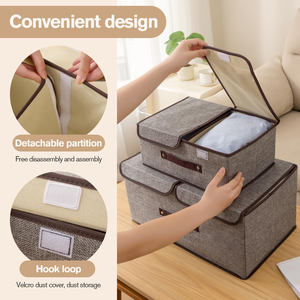 Modern Non-woven Foldable Large Capacity Rectangular <b>Storage</b> Box Double Layer with Lid - Product Image 2