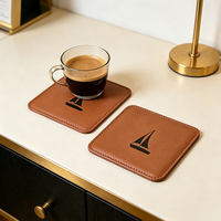 Sous-verre carré en cuir PU avec logo personnalisé brodé, imperméable, antidérapant, isolant, pour tasse à café ou à thé, idéal comme cadeau promotionnel