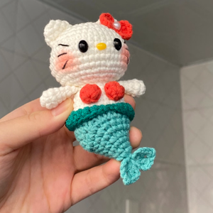 Jouet pour chat sirène au crochet fait main, jouet en peluche animal au crochet super doux avec coton PP, adorable petit jouet pour chat en tricot, amigurumi - Product Image 2