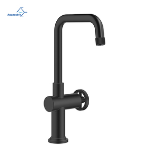 Robinet de cuisine/bar en laiton massif noir mat style steampunk industriel, mitigeur de lavabo à 1 trou - Product Image 1