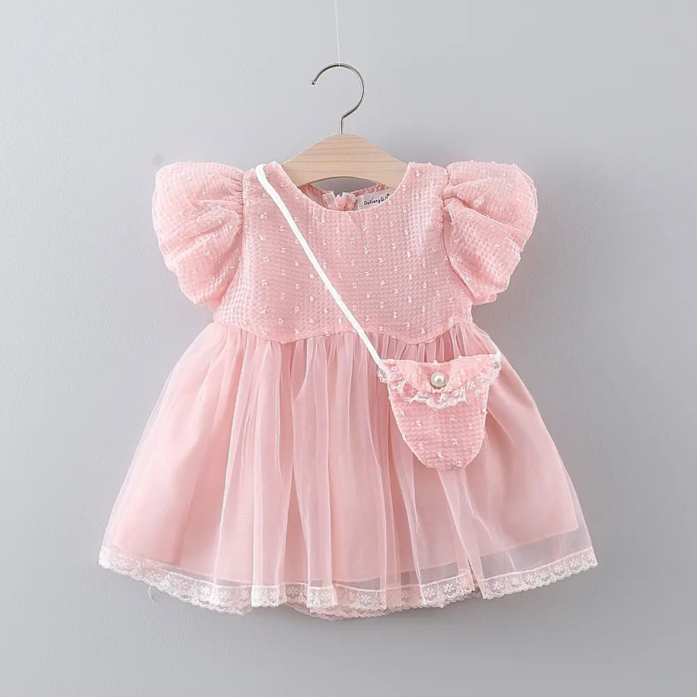 653 New fashion summer party wear girls dress gowns 6 year old girl dresses dress for baby girl princess with bag
