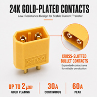 Conector de Batería XT60 Chapado en Oro de 2 Pines y 30A de Alta Corriente, Macho y Hembra, para Drones RC, Baterías LiPo, Bicicletas Eléctricas y Patinetes Eléctricos