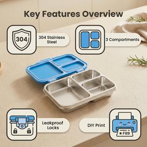 Contenedor de Alimentos Portátil Personalizado, Lonchera Hermética para Sándwiches, Apta para Microondas, de Acero Inoxidable 304, Loncheras Bento para Niños - Product Image 3