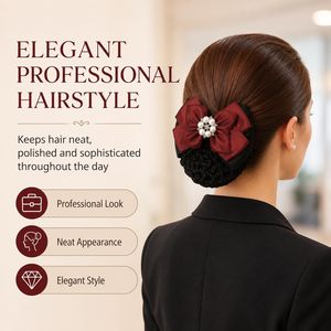 Filet à cheveux en maille tricotée pour chignon, avec nœud décoratif, barrette et pince à cheveux pour femmes - Product Image 2