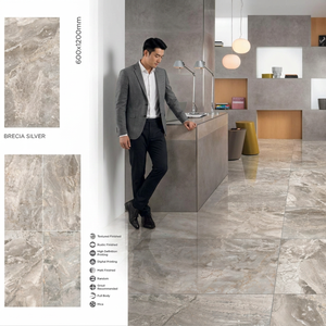 Brecia Silver Ceramic Porcelain Tiles 60x120cm Luxury Marble Flooring for Hotels Hospitals - Product Image 2
