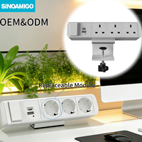 SINOAMIGO Support de bureau à fixation par pince en alliage d'aluminium avec 3 prises électriques CA et ports USB – Multiprise de bureau à fixation par pince