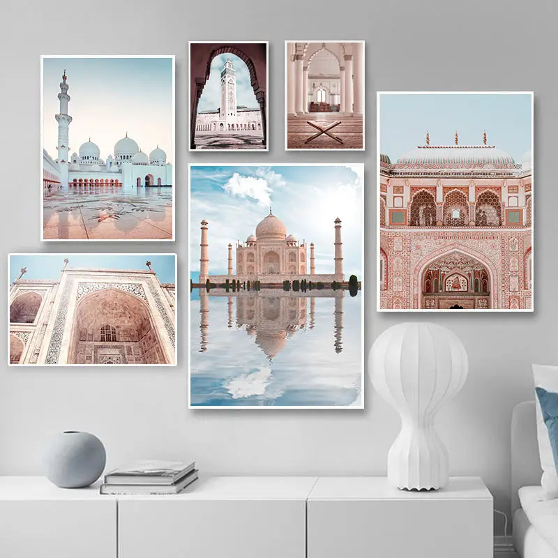 Pink Palace Wall Art Painting Islamic Architecture Canvas Painting Home Decor Moroccan Door Religion Nordic Canvas Art Poster