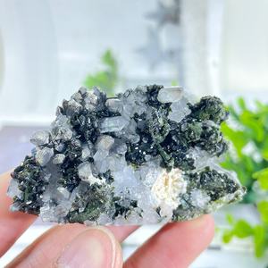Piedra curativa de cristal natural al por mayor, cristal crudo, turmalina verde en bruto para decoración del hogar con simbiosis de cuarzo transparente - Product Image 6