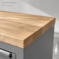 Armoire à outils roulante robuste avec multiprise intégrée, plateau en bois, chariot de rangement en acier gris pour garage et atelier
