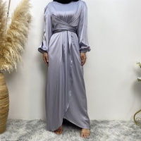 6345 #   Vestido Abaya Musulmán Formal, Sencillo y Elegante, de Satén Suave, con Dos Cinturones Grandes Delanteros, Silueta en A, Lavable y Suave para Mujer