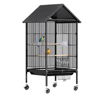 VINGLI Cage à oiseaux durable en fer avec support roulant pour perroquets, calopsittes, perruches, agapornis et petits/moyens oiseaux (50 po H, toit en forme de spire)