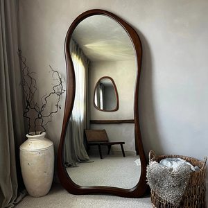 北欧風モダンでおしゃれな家の壁飾り、特大の全身鏡、木製で不規則な形のフロアミラー - Product Image 2