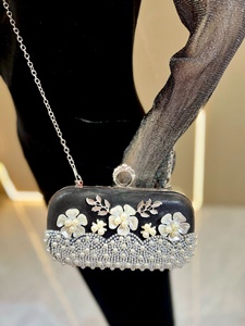 Bolso de noche floral para mujer, tipo clutch con cadena, brillante, con asa superior, bolso de hombro de moda, con perlas y cuentas florales, y carteras - Product Image 4