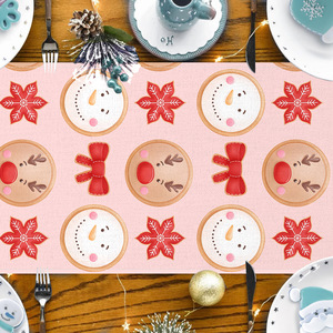 Chemin de table en lin YUELIAN, motif homme en pain d'épices rose de Noël, décoration festive pour l'ambiance des fêtes - Product Image 3