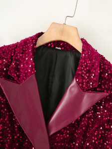 Blazer ample à sequins pour femme, style hiver 2025, nouveau style tendance, personnalisé, polyvalent, col à empiècements, <span class=keywords><strong>ceinture</strong></span> décorative - Product Image 2