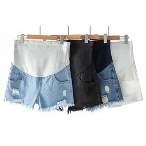 Shorts de maternité en <span class=keywords><strong>jean</strong></span> tendance été, taille élastique, respirants, écologiques, pour femmes enceintes, avec déchirures tendance - Product Image 1