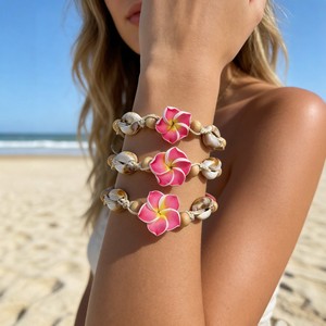 Cross-border European and American vacation style polymer clay flower <b>bracelet</b> <b>set</b>, hand-woven seashell <b>bracelet</b>, simple - Product Image 1