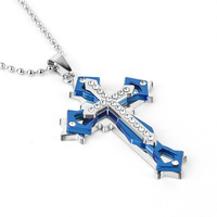 Collier pendentif croix diamant tendance pour hommes et femmes, chaîne maillons dominante en argent, or et noir, durable et à la mode