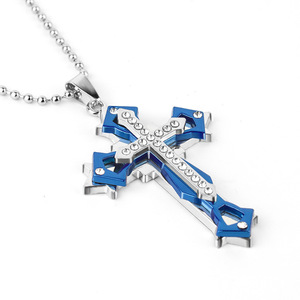 Collier pendentif <span class=keywords><strong>croix</strong></span> diamant tendance pour hommes <span class=keywords><strong>et</strong></span> femmes, chaîne maillons dominante <span class=keywords><strong>en</strong></span> argent, <span class=keywords><strong>or</strong></span> <span class=keywords><strong>et</strong></span> noir, durable <span class=keywords><strong>et</strong></span> à la mode - Product Image 4