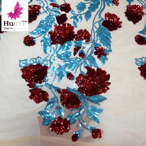 Tissu de robe en dentelle de tulle Aso Ebi avec broderie florale africaine élégante et paillettes pour spectacle 5 yards HY1034-1 - Product Image 3