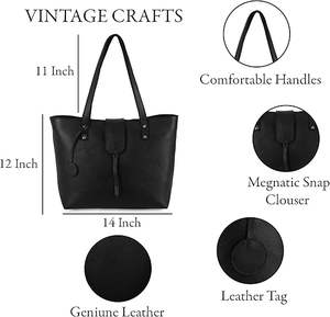 Sac à main fourre-tout en cuir véritable de style vintage pour femmes sacoche à grande épaule organisée fermeture à glissière à une poignée à la mode - Product Image 4