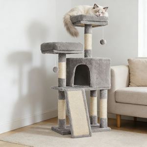 Árbol para gatos de 4 niveles, 50x35x115cm, rascador de sisal gris con casa y rampa para gatos de interior - Product Image 1