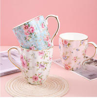 Tasse à café et à lait en porcelaine osseuse YueHe Element, résistante aux hautes températures, motif floral style pastoral, avec anse, pour usage professionnel et bureautique