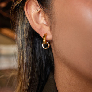 Stainless Steel Color-Blocked Double Hoop Earrings Geometric Design For Fashion Dangle Earrings - Product Image 2