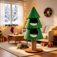 Arbre à chat écologique de 109 cm avec 4 niveaux et poteau d'escalade en chanvre blanc naturel, tapis en peau de mouton, design moderne - Jouets pour chat