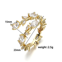 Bague ouverte plaquée or avec zircone cubique taillée, cristaux multicolores irréguliers, ajustable, pour femme, bijou de mode, cadeau