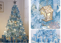 En gros Pas Cher Artificiel 7.5 FT Floqué Bleu Neige Prelit Arbre De Noël