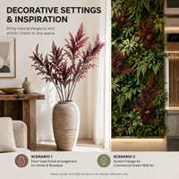 Vente en gros usine : Feuille de fougère artificielle bordeaux à tige haute, fausse verdure, décoration de mariage, accessoires d'événements, plante artificielle