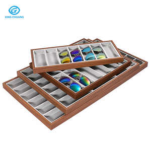 Sang trọng màu xám kính khay Countertop trường hợp lưu trữ chủ cảnh tượng Kính mát hiển thị gỗ tấm kính hiển thị khay - Product Image 3