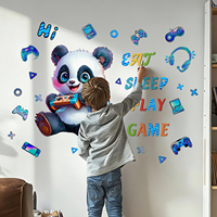 ML19086 Autocollant mural bleu sur le thème du panda pour chambres et salons, autocollant mural décoratif auto-adhésif pour la maison