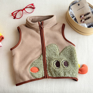 Child Vest Cartoon Fleece Warm Autumn Winter Outerwear Beige Yellow Off White Cotton - Product Image 3