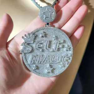 Pendentif en argent sterling 925 avec lettres en diamants ronds et baguettes sertis de moissanite VVS Hip Hop pour hommes et femmes - Product Image 6