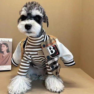 Veste de luxe pour chien, manteau de baseball de marque Pog, collection automne-hiver, en gros, à carreaux, épais et chaud, vêtements d'hiver pour petits chiens - Product Image 1
