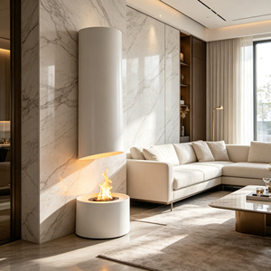 Cheminée au bioéthanol moderne sur colonne, autoportante, à feu réel, avec flamme réglable et verre trempé, pour chambre, hôtel, complexe hôtelier, patio - Product Image 1