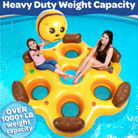 6-Personen PVC Aufblasbare 6x6FT Waben-Poolliege Strand- & See-Luftmatratze mit Rückenlehnen und Getränkehaltern