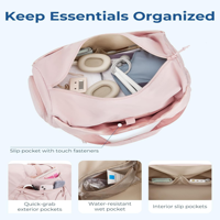 Sac de sport multi-poches organisé 17,7*7,1 pouces en tissu hydrofuge rose avec bandoulière amovible et compartiment humide