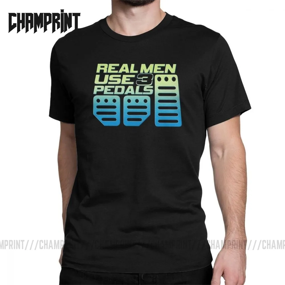 Men's T-Shirts Real Men Use 3 Pedals Novelty Cotton Tees Short Sleeve Car Fix Engineer T Shirts Crew Neck Clothing Party
