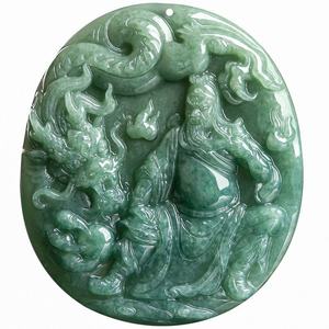 Pendentif en jade naturel de style chinois, Dragon chinois, Seigneur Guan, vert pâle, UNISEXE, cadeau de style chinois avec certificat d'évaluation GY57 - Product Image 5