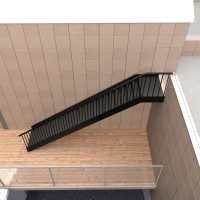 Escalier droit moderne en acier au carbone pour extérieur avec main courante en PVC et revêtement électrostatique anti-corrosion pour terrasse